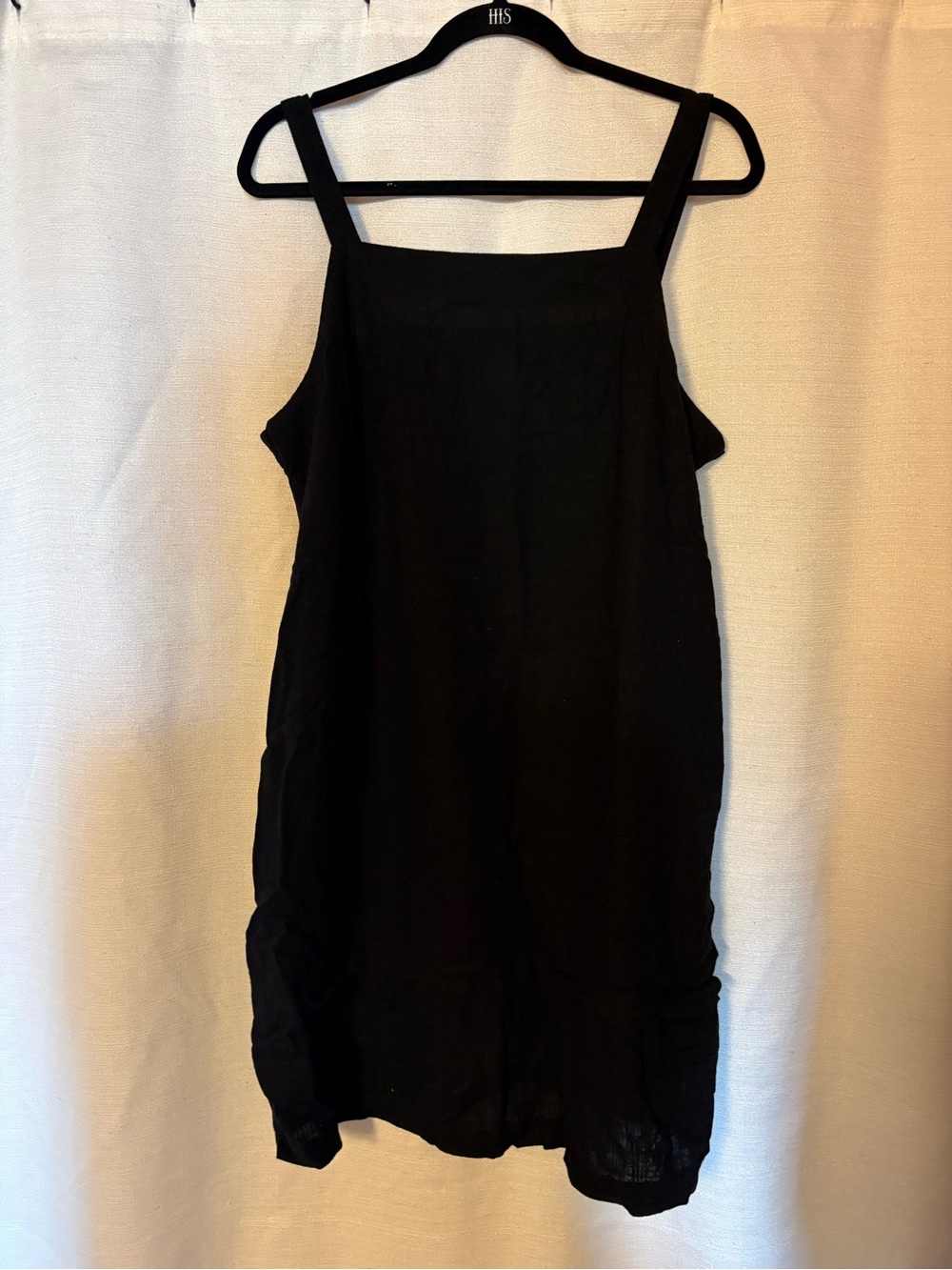 Time and Tru Linen-Blend Black Square Neck Slip Dress